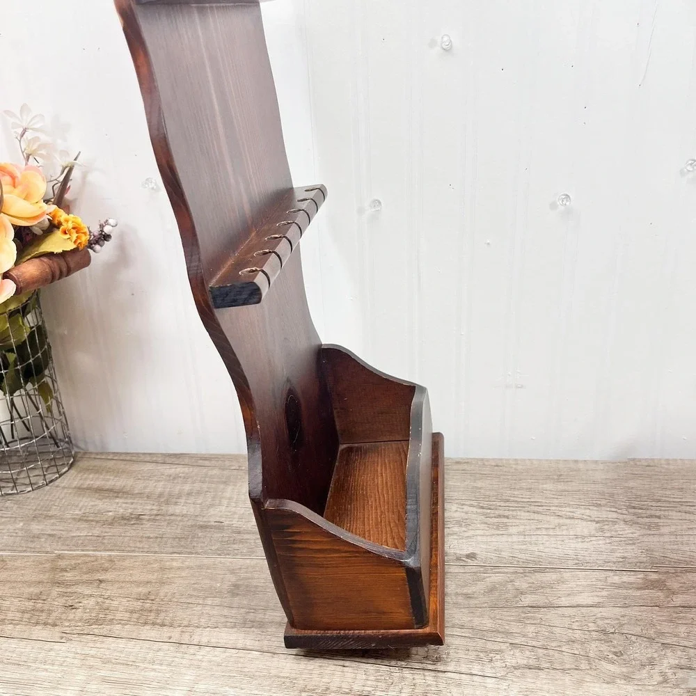 Vintage Wood Spoon Rack - 12 Spoon Display with Pocket‎ Shelf